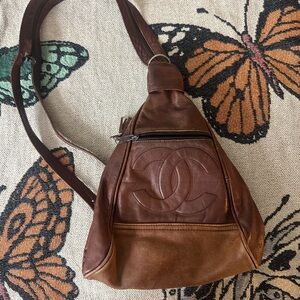 Vintage brown cc logo backpack